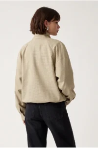 Drop by TrendyolMilla Beige Square Patterned Bat Arm Lined Waist Tire Adjustable Zippered Jacket - Image 3