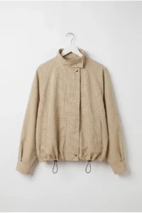 Drop by TrendyolMilla Beige Square Patterned Bat Arm Lined Waist Tire Adjustable Zippered Jacket - Image 4