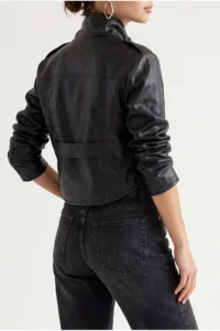 Drop by TrendyolMilla Lined Leather High Neck Stitching Detailed Crop Jacket Black - Image 4