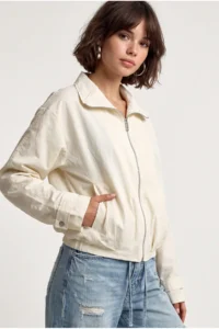 Drop by TrendyolMilla with pocket Zippered Crop Seasonal Jacket Beige