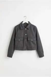 Drop by TrendyolMilla with cover Pocket Detail Bowl Shirt Jacket Anthracite - Image 4
