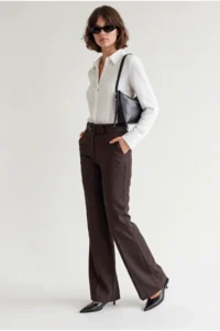 Drop by TrendyolMilla High Waist Kendinden Arched flared leg Dress Pants - Image 3