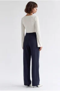 Drop by TrendyolMilla High Waist Plain Hem Dress Pants NAVY BLUE - Image 3