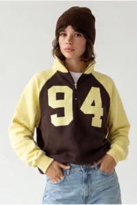 Drop by TrendyolMilla Half Zippered Raglan Sleeve Sweatshirt Brown Yellow
