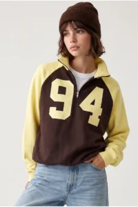 Drop by TrendyolMilla Half Zippered Raglan Sleeve Sweatshirt Brown Yellow - Image 2