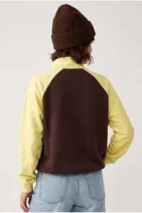 Drop by TrendyolMilla Half Zippered Raglan Sleeve Sweatshirt Brown Yellow - Image 4