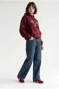 Drop by TrendyolMilla 3 Yarn Brushed Half Zippered Text Printed Sweatshirt Burgundy - Image 3