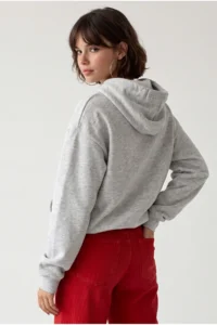 Drop by TrendyolMilla 3 Yarn Brushed Half Zippered Text Printed Sweatshirt Gray - Image 3