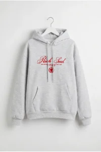 Drop by TrendyolMilla 3 Yarn Brushed Half Zippered Text Printed Sweatshirt Gray - Image 4