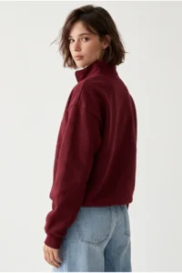 Drop by TrendyolMilla 3 Yarn Brushed Half Zippered Text Printed Sweatshirt Burgundy - Image 4