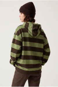 Drop by TrendyolMilla Thick Striped Hooded Oversized Sweatshirt Green - Brown - Image 3