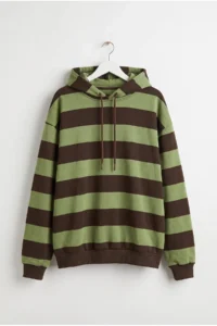 Drop by TrendyolMilla Thick Striped Hooded Oversized Sweatshirt Green - Brown - Image 4