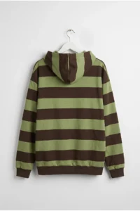 Drop by TrendyolMilla Thick Striped Hooded Oversized Sweatshirt Green - Brown - Image 5