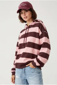 Drop by TrendyolMilla Thick Striped Hooded Oversized Sweatshirt Plum- PINK - Image 2