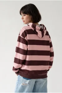 Drop by TrendyolMilla Thick Striped Hooded Oversized Sweatshirt Plum- PINK - Image 3