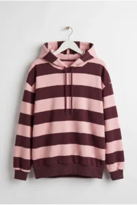 Drop by TrendyolMilla Thick Striped Hooded Oversized Sweatshirt Plum- PINK - Image 4