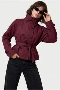 Drop by TrendyolMilla Burgundy High Neck Lined Arched Trench Coat
