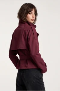 Drop by TrendyolMilla Burgundy High Neck Lined Arched Trench Coat - Image 3
