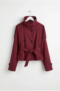 Drop by TrendyolMilla Burgundy High Neck Lined Arched Trench Coat - Image 4