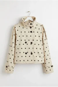 Drop by TrendyolMilla Arched Double breasted Polka Dot Lined Short Trench Coat Beige - Image 4