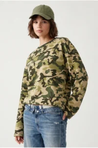 Drop by TrendyolMilla Khaki Camo pattern Crew Neck Knitting Sweatshirt% 70 - Image 2