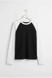 Drop by TrendyolMilla Black WHITE Cotton Color Bloklu Oversized Raglan Sleeve Tshirt - Image 5