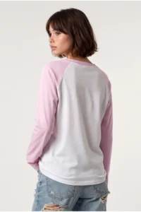 Drop by TrendyolMilla PINK WHITE Cotton Color Bloklu Oversized Raglan Sleeve Tshirt - Image 3