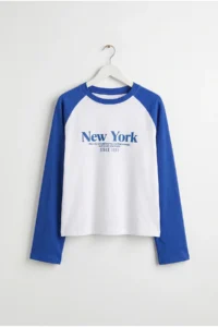 Drop by TrendyolMilla NAVY BLUE New York Printed Cotton Double Colorful Long Sleeve T-Shirt - Image 5