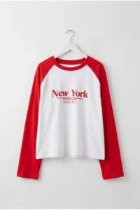 Drop by TrendyolMilla Red New York Printed Cotton Double Colorful Long Sleeve T-Shirt - Image 4