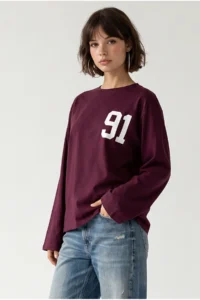 Drop by TrendyolMilla Burgundy 91 Printed Long Sleeve T-Shirt Burgundy