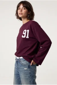 Drop by TrendyolMilla Burgundy 91 Printed Long Sleeve T-Shirt Burgundy - Image 3