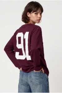 Drop by TrendyolMilla Burgundy 91 Printed Long Sleeve T-Shirt Burgundy - Image 5