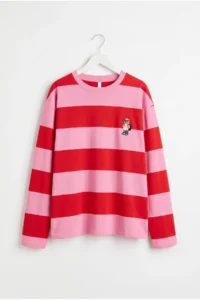 Drop by TrendyolMilla Oversized PINK Striped Karakter Embroidered SweaT-Shirt PINK - Image 3