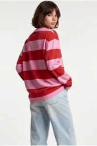 Drop by TrendyolMilla Oversized PINK Striped Karakter Embroidered SweaT-Shirt PINK - Image 4