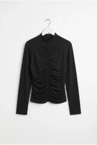 Drop by TrendyolMilla Ruffle Detailed Draped Long Sleeve Black Blouse - Image 4