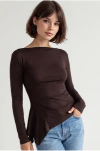 Drop by TrendyolMilla Madonna Collar Drapeli Long Sleeve slim Fit Blouse