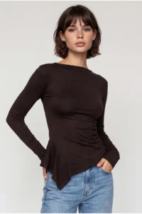 Drop by TrendyolMilla Madonna Collar Drapeli Long Sleeve slim Fit Blouse - Image 2