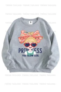 twins tailors Capybara And Princess Girl Printed Grey-Black-Beige Triple Crew Neck Girl's Sweatshirt - Image 2