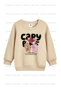 twins tailors Capybara And Princess Girl Printed Grey-Black-Beige Triple Crew Neck Girl's Sweatshirt - Image 4