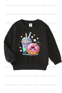 twins tailors Grey-Black Triple Crew Neck Girl's Sweatshirt with Fleece Heart Print on the Inside - Image 2