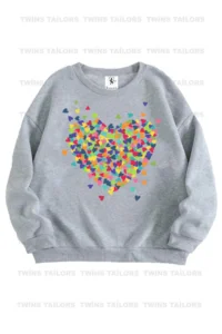 twins tailors Grey-Black Triple Crew Neck Girl's Sweatshirt with Fleece Heart Print on the Inside - Image 4