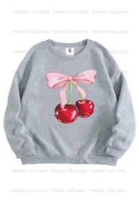 twins tailors Black-Grey-Red Triple Crew Neck Girl's Sweatshirt with Fleece Cat and Ribbon Printed Inside - Image 6