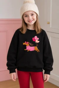 twins tailors Girl's 3-Piece Pack of Raised Cherry and Dog Printed Brown-Grey-Black Children's Sweatshirt - Image 2