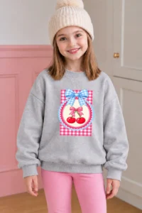 twins tailors Girl's 3-Piece Pack of Raised Cherry and Dog Printed Brown-Grey-Black Children's Sweatshirt - Image 4