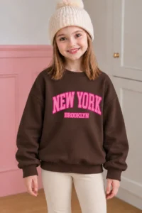 twins tailors Girl's 3-Piece Pack of Raised Cherry and Dog Printed Brown-Grey-Black Children's Sweatshirt - Image 6