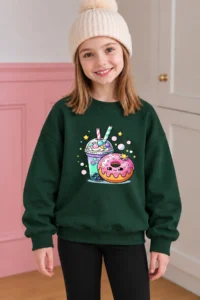twins tailors Girls' 3-Pack Petite Checkered Cherry and Girl Printed Green-Beige-Brown Children's Sweatshirt - Image 6