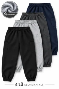 twins tailors Unisex 4-Piece Pack Anthracite-Grey-Navy Blue-Black Children's Sweatpants with Ribbon Inside and Elastic Waist and Leg Legs