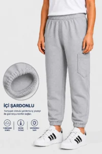 twins tailors Pack of 3 Gray-Navy Blue-Black Children's Sweatpants with Ribbon Inside and Elastic Waist and Leg Legs - Image 3