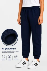 twins tailors Pack of 3 Gray-Beige-Navy Blue Children's Sweatpants with Ribbon Inside and Elastic Waist and Leg Legs - Image 2