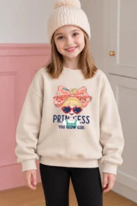 twins tailors Girl's 3-Piece Pack with Rose Flower Pincess Girl and Bear Printed Red-Navy Blue-Beige Children's Sweatshirt - Image 6